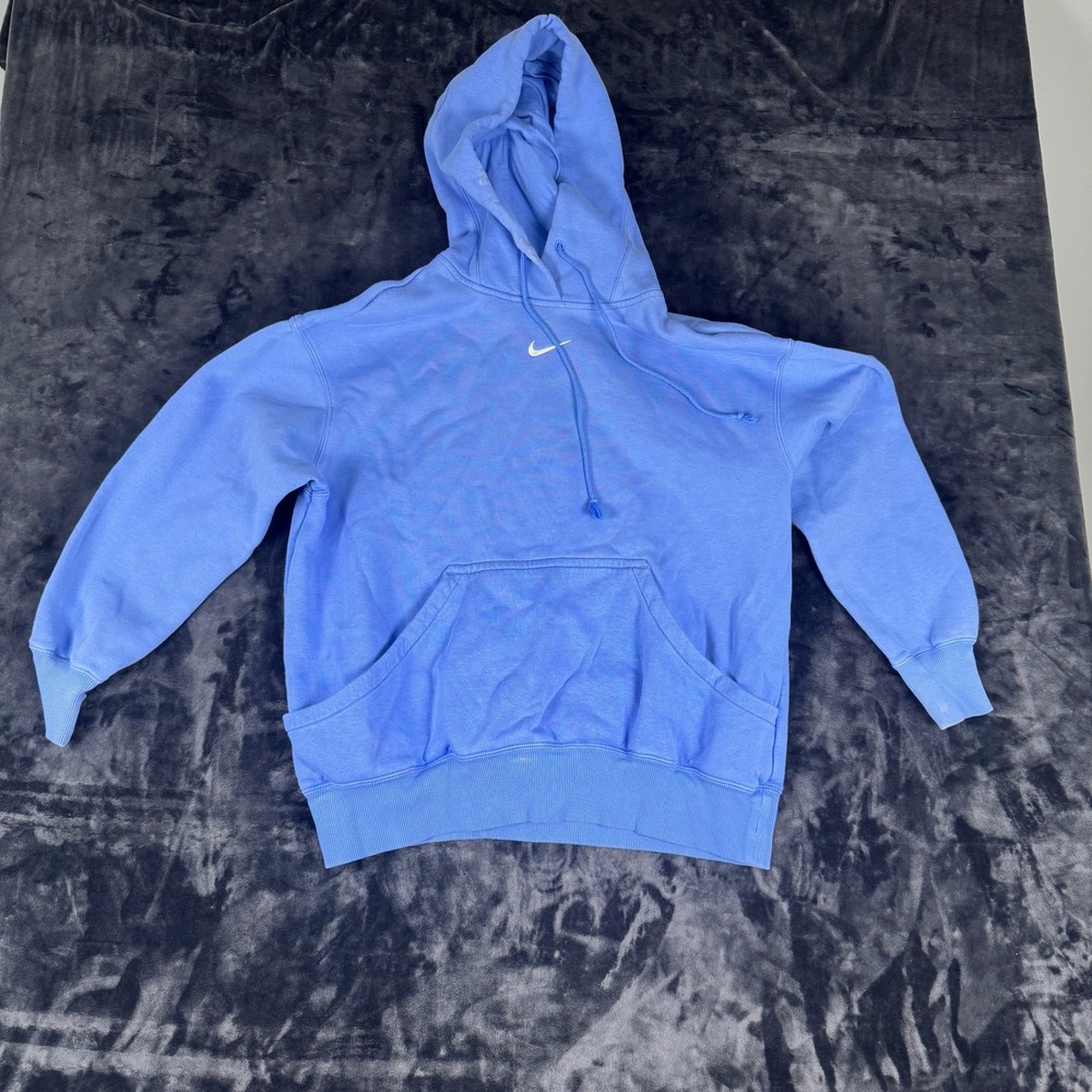 Nike Pullover Hoodie Womens Medium Blue Mini Swoosh Center Logo Fleece